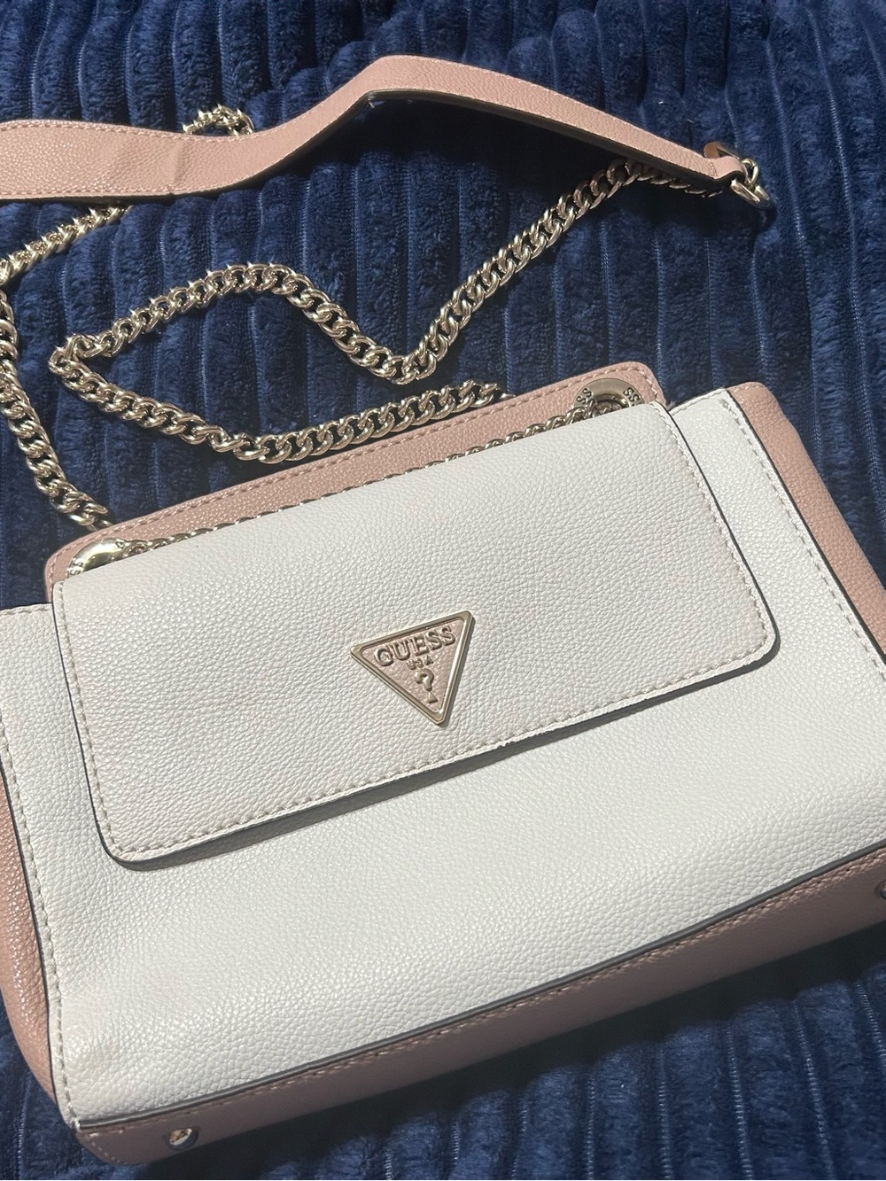 Guess -Two-Tone White and Blush Pink Chain Crossbody Bag